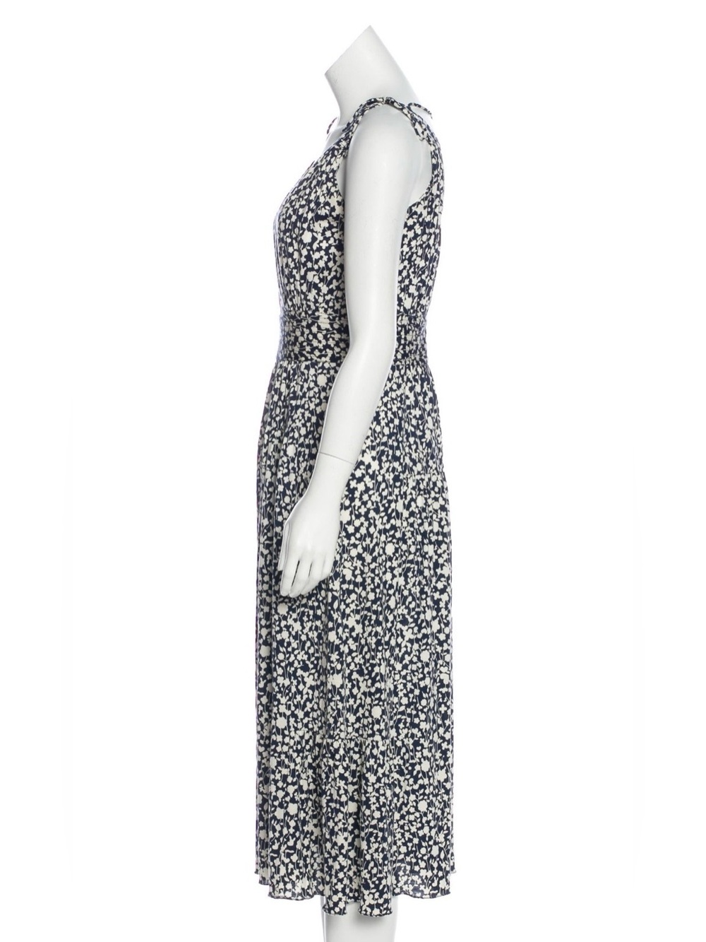 💙 Marc by Marc Jacobs Navy and White Floral Silk & Cotton Blend Knit Midi Dress - Picture 2 of 9